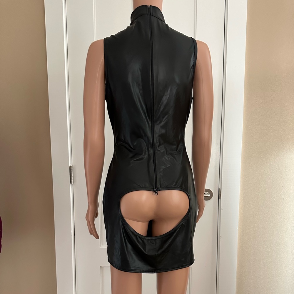 Patrice Catanzaro Andrea Wetlook Dress, Large , Black, zipper back - Picture 2 of 5
